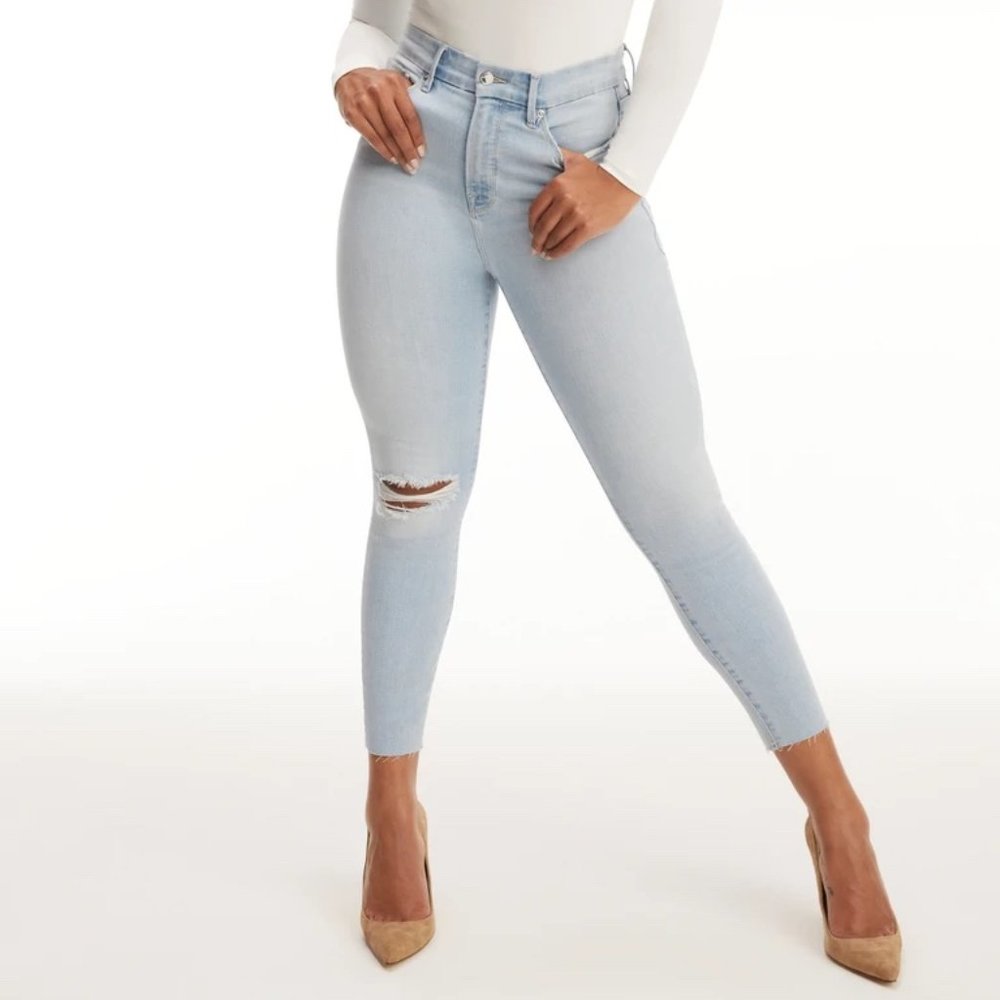 NWT Good American GOOD WAIST CROP RAW EDGE